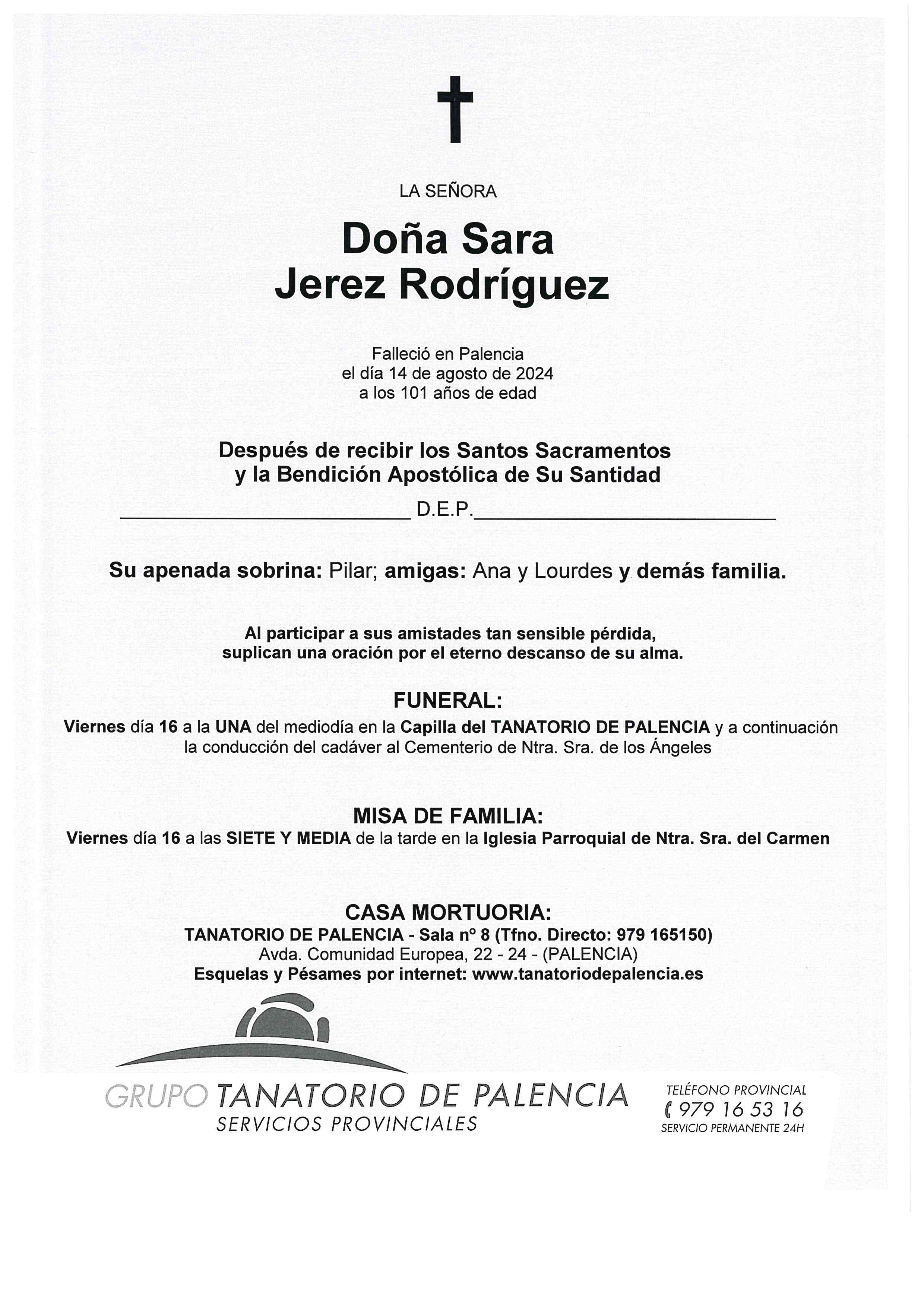 LA SEÑORA DOÑA SARA JEREZ RODRÍGUEZ